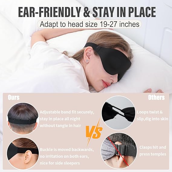 [DreamEase] 3D Sleep Mask – Eye Mask for Sleeping, Block Out Light, Ultra Soft for Women & Men, Travel, Nap & Bedtime Use