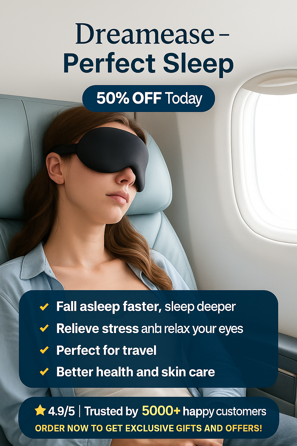[DreamEase] 3D Sleep Mask – Eye Mask for Sleeping, Block Out Light, Ultra Soft for Women & Men, Travel, Nap & Bedtime Use