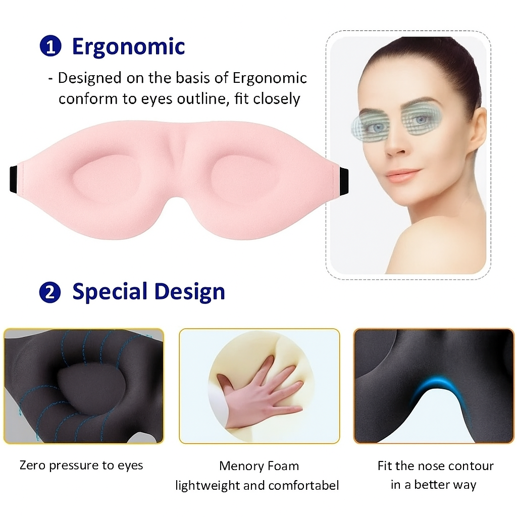 [DreamEase] 3D Sleep Mask – Eye Mask for Sleeping, Block Out Light, Ultra Soft for Women & Men, Travel, Nap & Bedtime Use